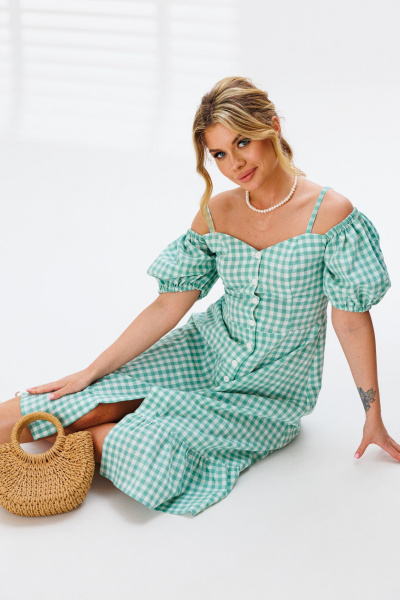 Платье-сарафан с объемными рукавами и оборкой миди Marshop М153 бирюзовый - фото 5