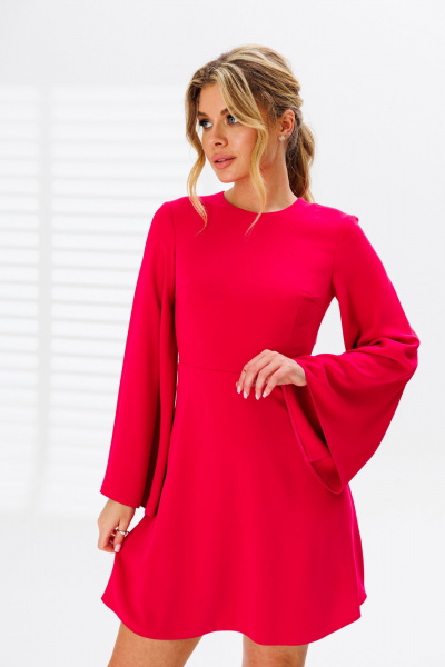 Платье приталенное нарядное из текстиля с открытой спиной Marshop M136 коралл - фото 4