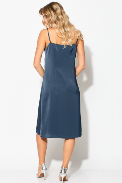 Платье демисезонное нарядное из атласа и сетки Laikony L-462 синий - фото 6