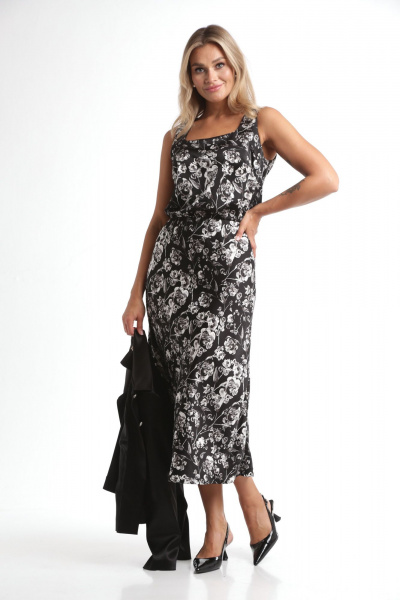 Элегантный женский комплект из топа и юбки из сатина Rishelie 982 черный-серый - фото 1