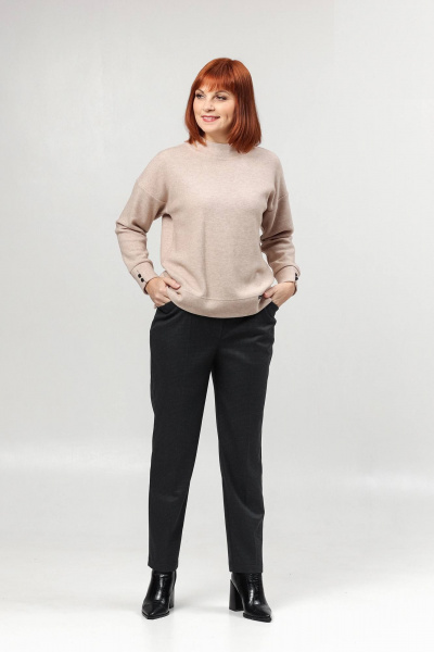 Джемпер свободного силуэта с разрезами и укорочением Соджи 639 бежевый - фото 6