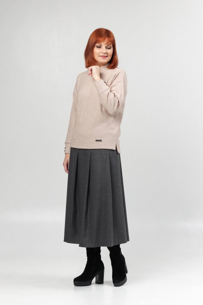 Джемпер свободного силуэта с разрезами и укорочением Соджи 639 бежевый - фото 3
