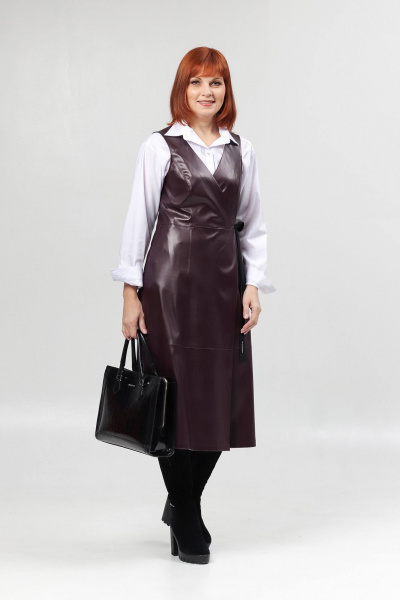 Сарафан из эко-кожи с запахом и отрезной талией Соджи 640 бордовый - фото 7