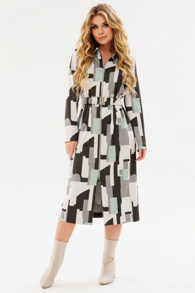 Трикотажное платье свободного кроя с карманами и поясом Faufilure C1690 - фото 1