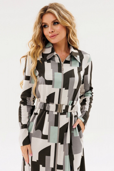 Трикотажное платье свободного кроя с карманами и поясом Faufilure C1690 - фото 2