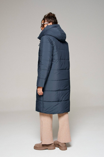 Пальто зима из текстиля с капюшоном и карманами Beautiful&Free 6292 синий - фото 6