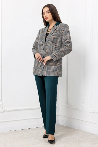 Костюм из текстиля с прямым пиджаком и зауженными брюками Gold Style 2668 изумрудный - фото 3