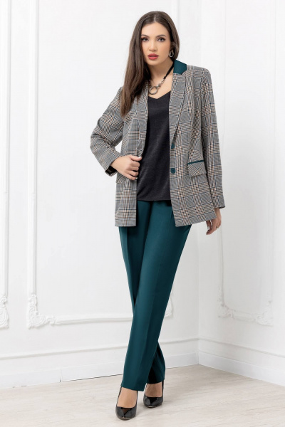 Костюм из текстиля с прямым пиджаком и зауженными брюками Gold Style 2668 изумрудный - фото 2