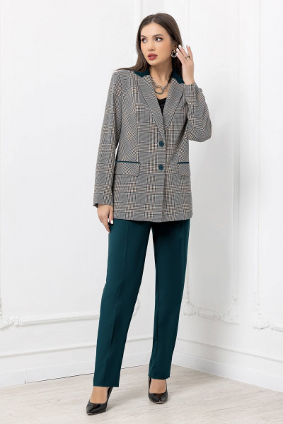Костюм из текстиля с прямым пиджаком и зауженными брюками Gold Style 2668 изумрудный - фото 1