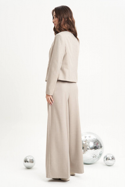 Бежевый костюм из текстиля с пайетковым жакетом и палаццо Fantazia Mod 4980/1 - фото 5