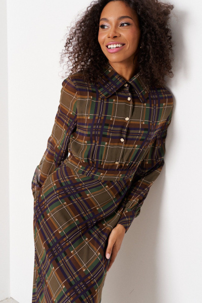 Платье миди из шелка с косым кроем и сборками C. of PAPAYA NEW 1746 клетка_мультиколор - фото 6