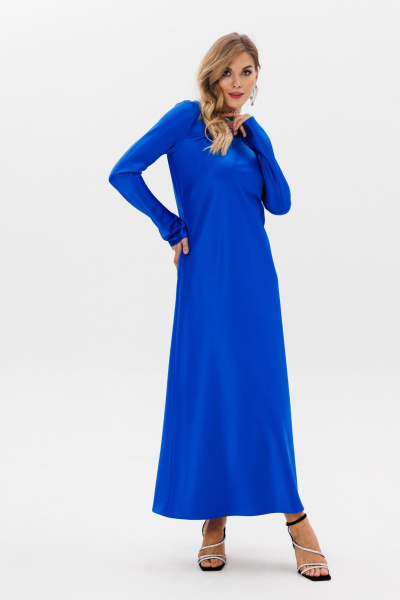 Платье атласное макси с расклешенными рукавами и полусвободным кроем Anastasia 1184 индиго - фото 9