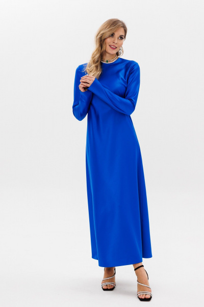 Платье атласное макси с расклешенными рукавами и полусвободным кроем Anastasia 1184 индиго - фото 8