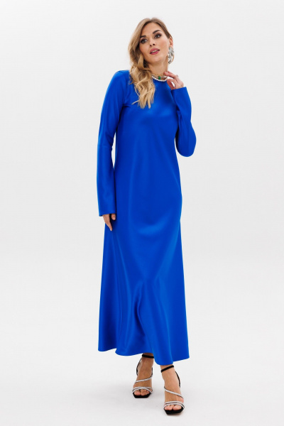 Платье атласное макси с расклешенными рукавами и полусвободным кроем Anastasia 1184 индиго - фото 7