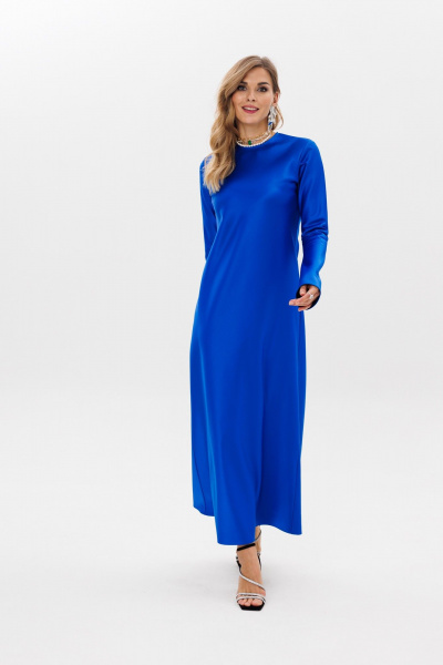 Платье атласное макси с расклешенными рукавами и полусвободным кроем Anastasia 1184 индиго - фото 6