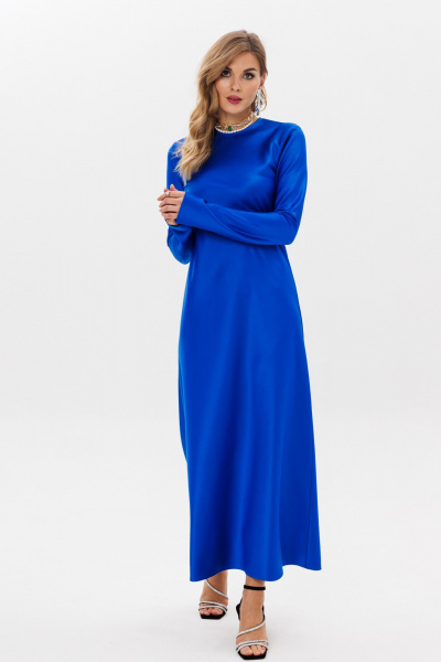 Платье атласное макси с расклешенными рукавами и полусвободным кроем Anastasia 1184 индиго - фото 4