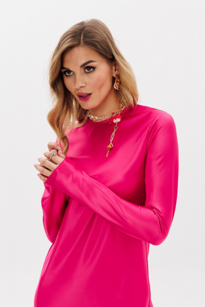 Платье из текстиля макси, рюшами и расклешением, полусвободный крой Anastasia 1184 фуксия - фото 10