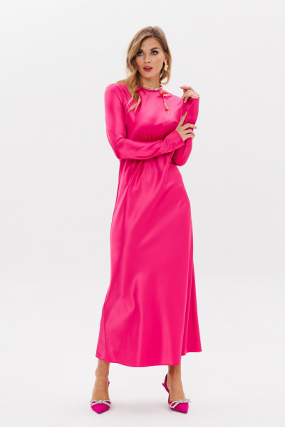 Платье из текстиля макси, рюшами и расклешением, полусвободный крой Anastasia 1184 фуксия - фото 8
