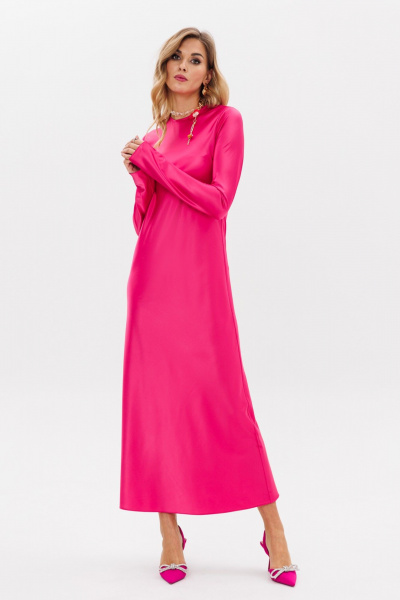 Платье из текстиля макси, рюшами и расклешением, полусвободный крой Anastasia 1184 фуксия - фото 7