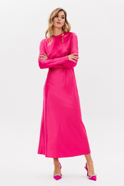Платье из текстиля макси, рюшами и расклешением, полусвободный крой Anastasia 1184 фуксия - фото 6