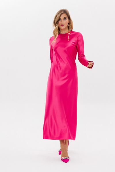 Платье из текстиля макси, рюшами и расклешением, полусвободный крой Anastasia 1184 фуксия - фото 5