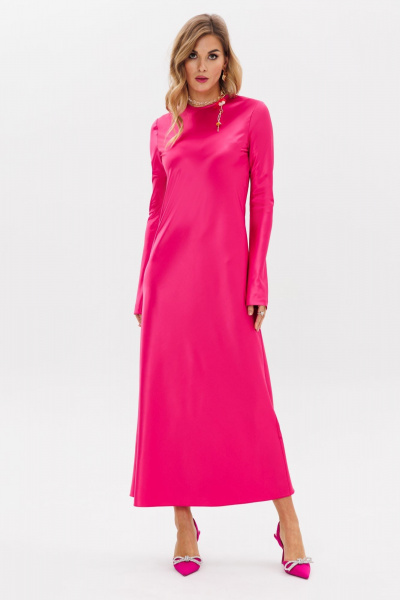 Платье из текстиля макси, рюшами и расклешением, полусвободный крой Anastasia 1184 фуксия - фото 2