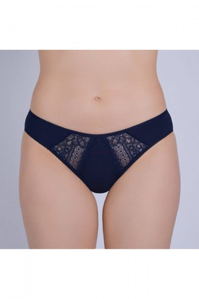 Трусы из хлопкового трикотажа с кружевной отделкой Verally 1064-2 темно-синий - фото 1