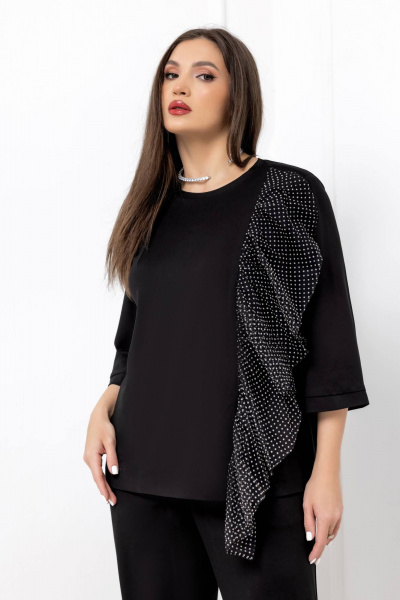 Демисезонный черный трикотажный костюм с брюками и джемпером Gold Style 2599 черный - фото 8