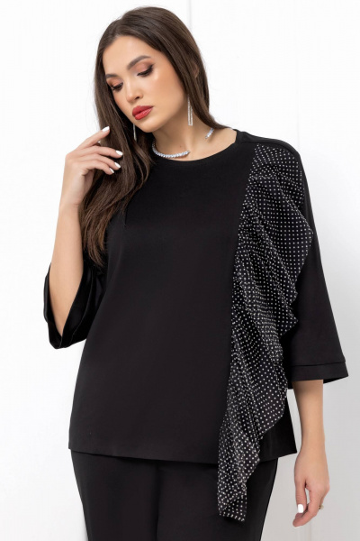 Демисезонный черный трикотажный костюм с брюками и джемпером Gold Style 2599 черный - фото 7