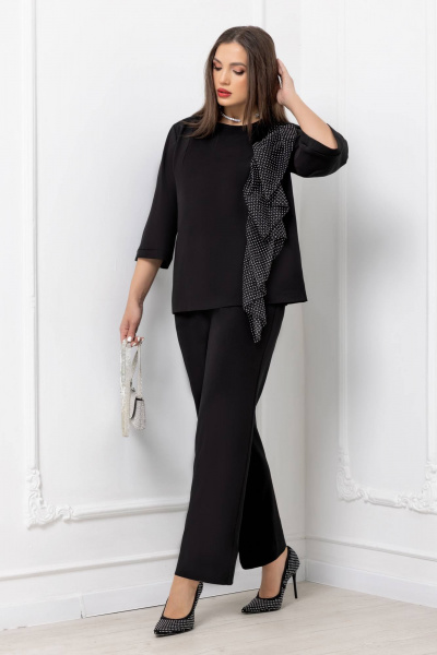 Демисезонный черный трикотажный костюм с брюками и джемпером Gold Style 2599 черный - фото 3