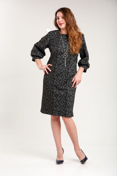 Платье из вискозы и трикотажа, с люрексом, нарядное, демисезон Fortuna ШЖ 648 черно-серый - фото 1