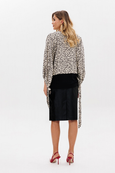 Блуза и юбка большие размеры, кожаная юбка, демисезон Anastasia 1182 платина/черный - фото 7