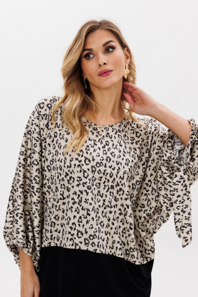 Блуза и юбка большие размеры, кожаная юбка, демисезон Anastasia 1182 платина/черный - фото 6