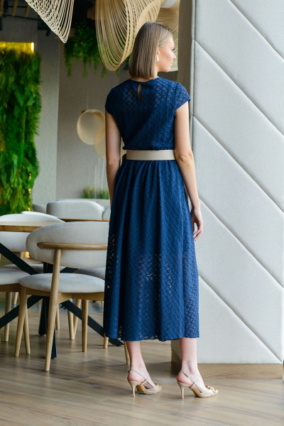 Платье из кружевного полотна, с резинкой, синее, демисезон Noche mio 1.021 JANET - фото 2