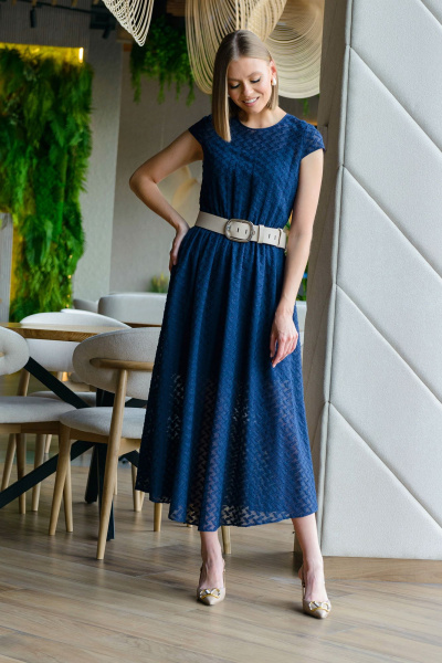 Платье из кружевного полотна, с резинкой, синее, демисезон Noche mio 1.021 JANET - фото 1