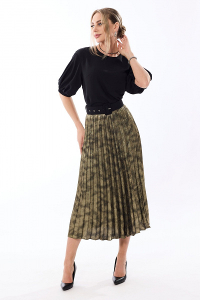 Блуза и юбка нарядный комплект, гофре, контрастные цвета Golden Valley 6683 золото - фото 1