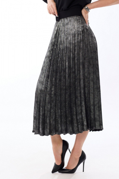 Блуза и юбка нарядный комплект, гофре, серый и черный Golden Valley 6683 серебро - фото 4