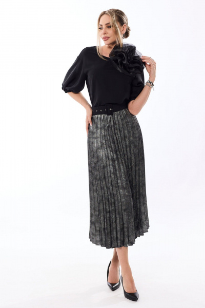 Блуза и юбка нарядный комплект, гофре, серый и черный Golden Valley 6683 серебро - фото 2