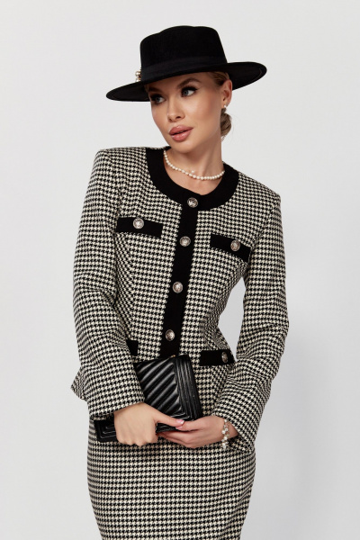 Костюм из трикотажа в стиле CHANEL с юбкой и жакетом DOGGI 1645 бежевый+черный - фото 6