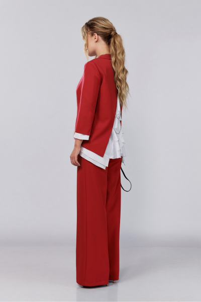 Деловой костюм из текстиля, жакет, брюки и шифоновая блуза DOGGI 2904 красный_молочный - фото 6