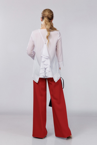 Деловой костюм из текстиля, жакет, брюки и шифоновая блуза DOGGI 2904 красный_молочный - фото 3