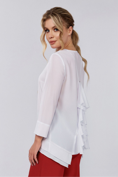 Деловой костюм из текстиля, жакет, брюки и шифоновая блуза DOGGI 2904 красный_молочный - фото 4