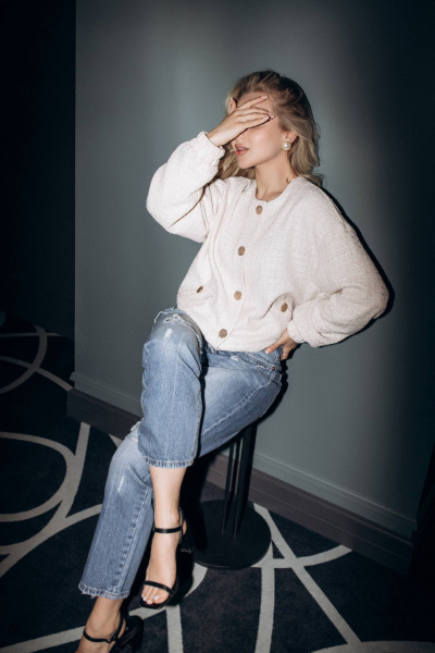 Бомбер oversize из твида, демисезон, белый с пуговицами LECIEL BR01 - фото 5