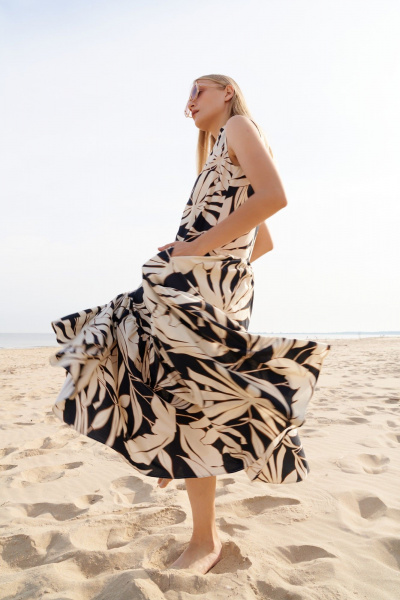 Летнее текстильное платье бежевое и черное для повседневных look BURVIN 9460-81 - фото 5