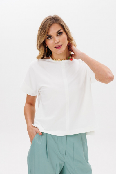 Бирюзовый и молочный комплект из топа и брюк из текстиля Anastasia 979 молоко/мята - фото 11