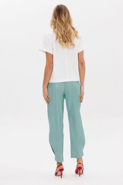 Бирюзовый и молочный комплект из топа и брюк из текстиля Anastasia 979 молоко/мята - фото 9