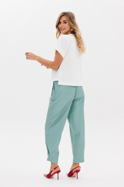 Бирюзовый и молочный комплект из топа и брюк из текстиля Anastasia 979 молоко/мята - фото 8