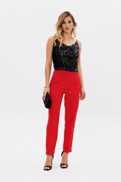 Красные зауженные брюки из костюмной ткани с разрезами EOLA 2661.1 красный - фото 8