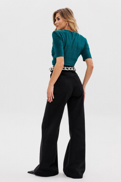 Черные джинсы А-силуэта с металлической застежкой и кожаным декором EOLA 2672.3 черный - фото 6