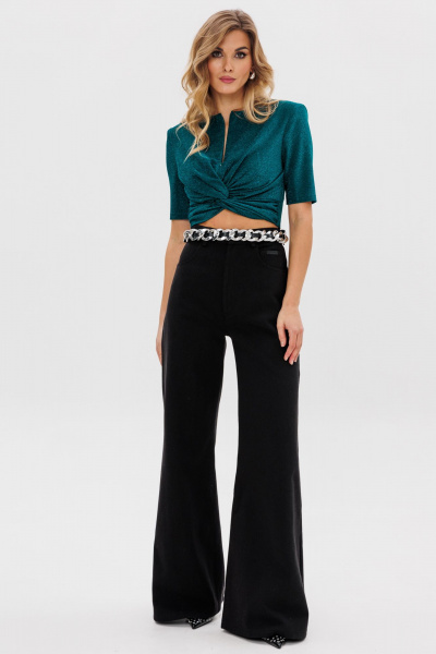 Черные джинсы А-силуэта с металлической застежкой и кожаным декором EOLA 2672.3 черный - фото 2